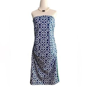 Gretchen Scott Strapless Stretch Ruched Tube Dress Size Med Geometric Two Toned
